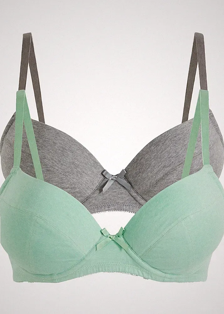 2er Pack Push-up-BH mit Bügel Gr. (80) C Mint Grau Damen-Bra Oberteil Neu*