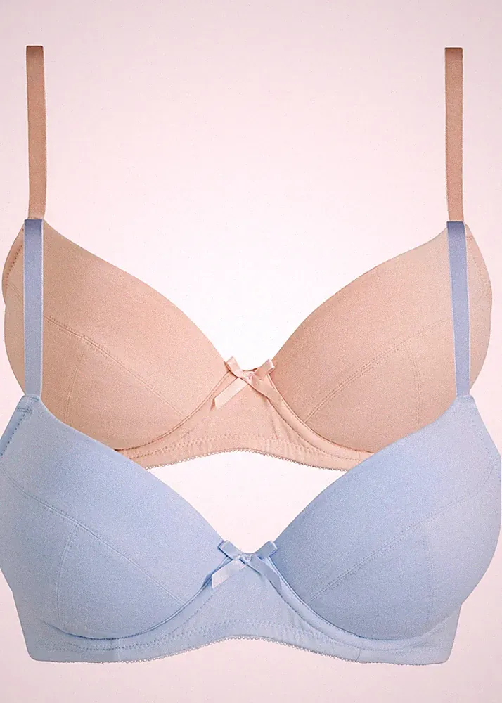 2er Pack Push-up-BH mit Bügel Gr. 85 Cup B Mattbeige Puderblau Bra Oberteil Neu*