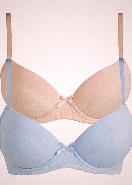 2er Pack Push-up-BH mit Bügel Gr. (95) C Mattbeige + Puderblau Baumwoll-Bra Neu