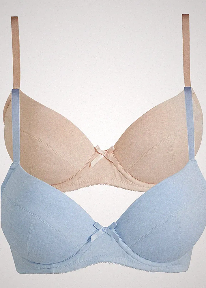 2er Pack Push-up-BH mit Bügel Gr. (95) C Mattbeige + Puderblau Damen Bra Neu*