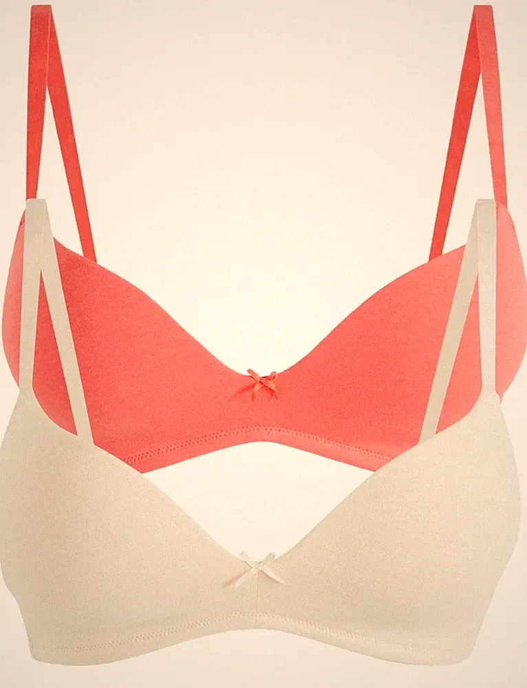 2er Pack Push-Up-BH ohne Bügel mit Baumwolle Gr. 70 (A) Sandbeige+Hellpink Neu