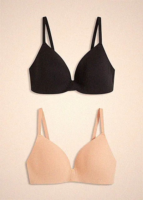 2er Pack Schalen-BH Gr. 75 Cup A Schwarz Beige Damen-Unterwäsche Bra Neu