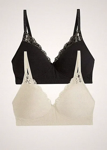 2er Pack Schalen-BH Gr. 85 Cup A Schwarz Beige Damen-Unterwäsche Oberteil Neu