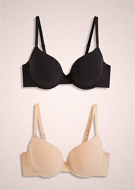 2er Pack Schalen-BH mit Bügel Gr. (70) A Schwarz + Sand Damen-Bra Oberteil Neu*