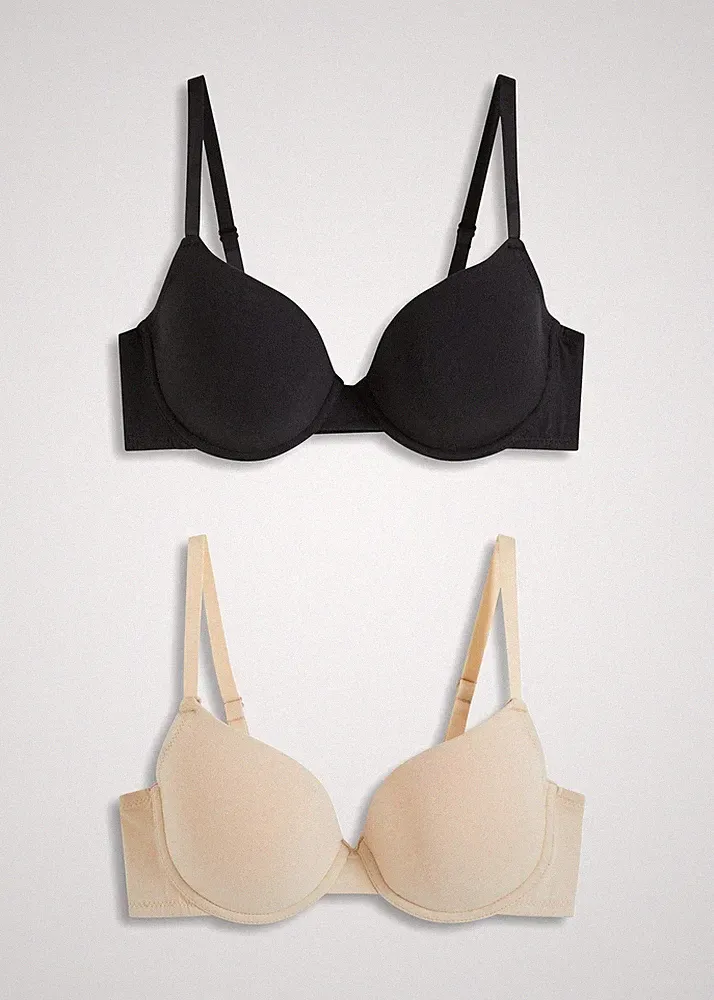 2er Pack Schalen-BH mit Bügel Gr. (75) A Schwarz + Sand Damen-Bra Oberteil Neu*