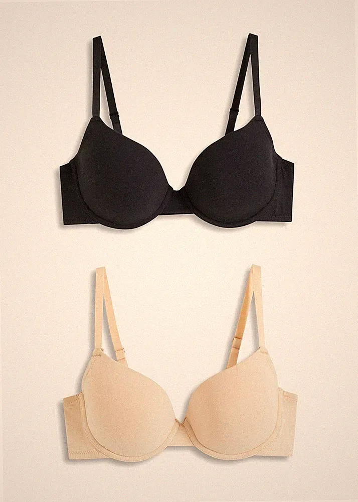 2er Pack Schalen-BH mit Bügel Gr. (90) A Schwarz + Sand Damen-Bra Oberteil Neu*