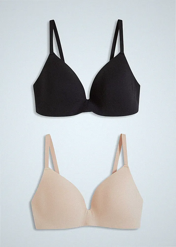 2er Pack Schalen-BH ohne Bügel Gr. (80) A Schwarz Beige Damen-Bra Oberteil Neu*