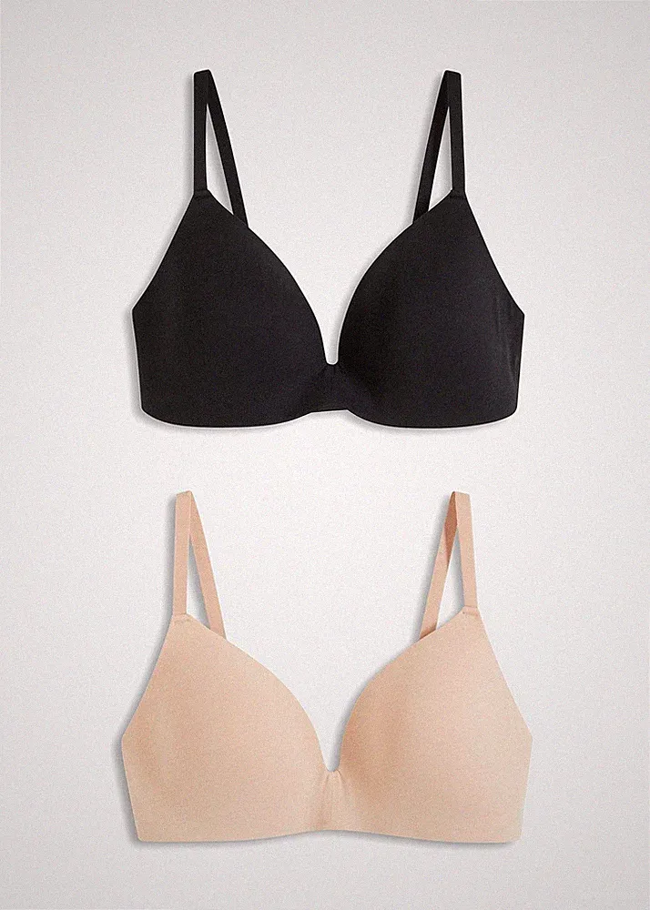 2er Pack Schalen-BH ohne Bügel Gr. (85) A Schwarz Beige Damen-Bra Oberteil Neu*