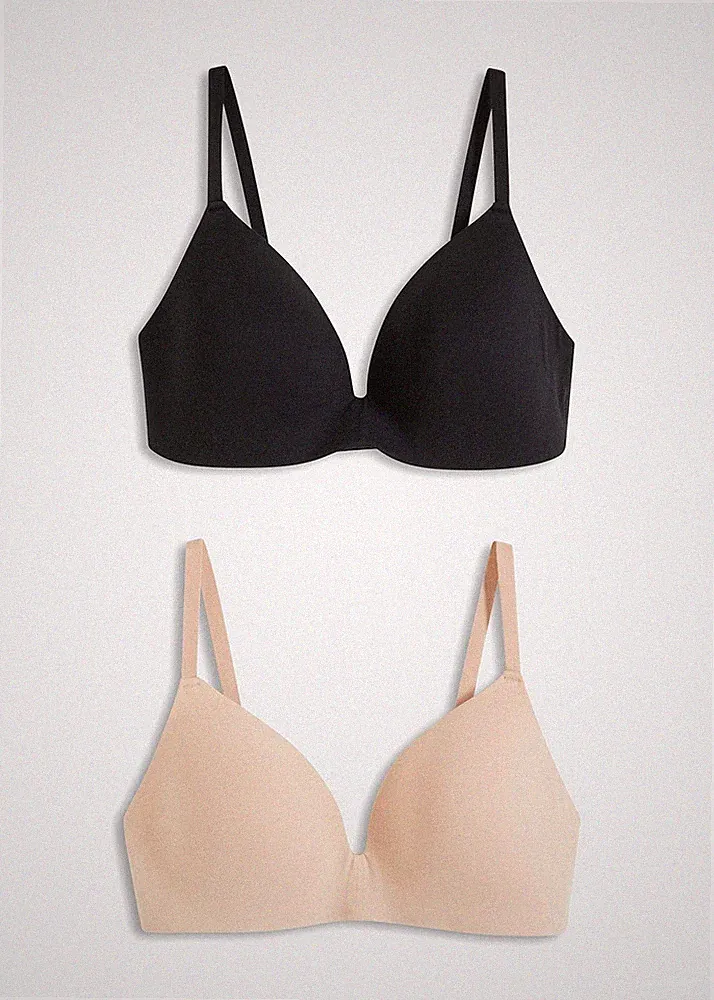 2er Pack Schalen-BH ohne Bügel Gr. (90) A Schwarz Beige Damen-Bra Bra Neu*