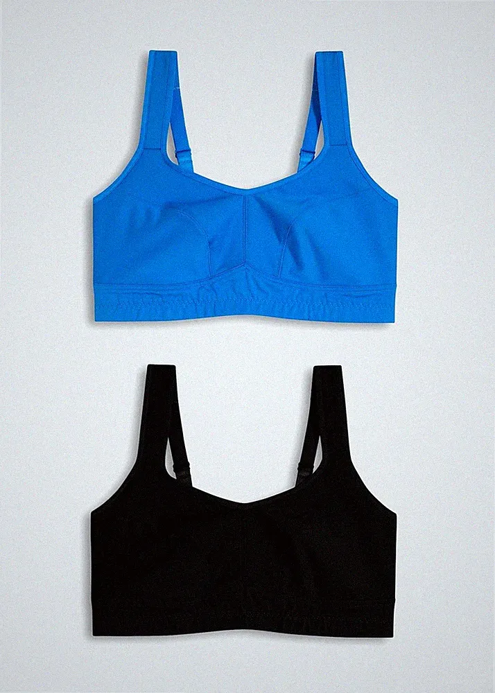2er Pack Sport-BH Gr. 100 Cup C Schwarz Blau Damen-Unterwäsche Oberteil Neu