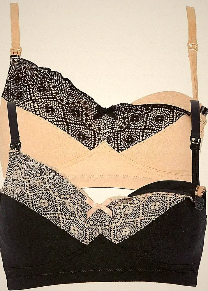 2er-Pack Still-BH Gr 100 Cup D Schwarz Beige Unterwäsche Bra Unterhemd Neu*