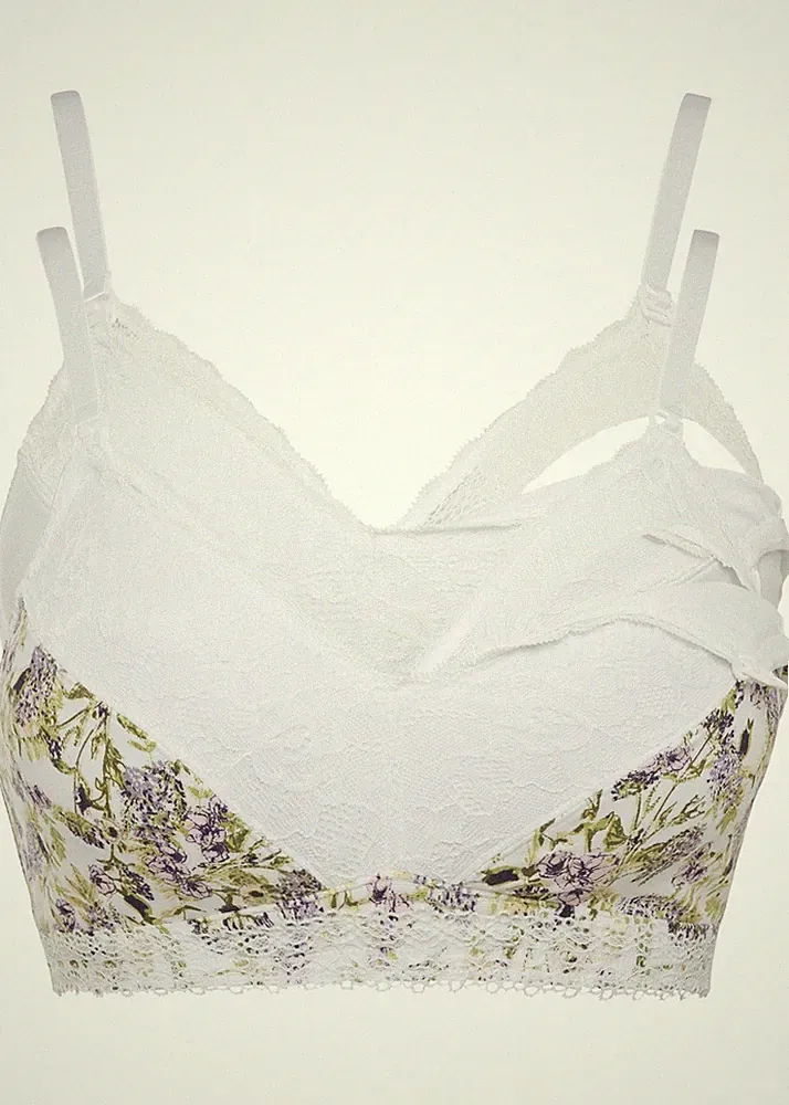 2er-Pack Still-BH mit Bio-Baumwolle Gr. 36 Weiß Geblümt Damen-Bra Oberteil Neu*