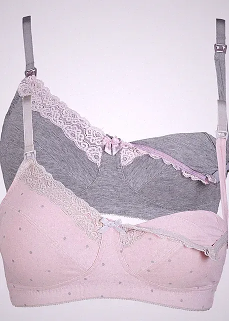 2er Pack Still BH ohne Bügel Gr. (80) D Grau + Zartrosa Damen Baumwoll-Bra Neu