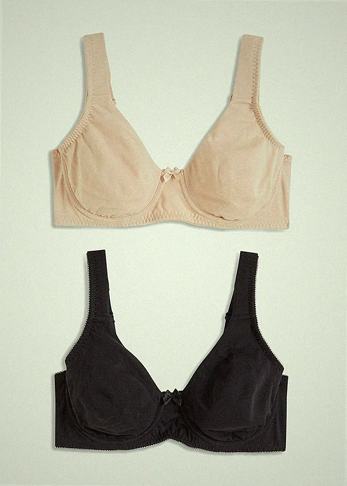 2er Pack T-Shirt-BH Gr. (100) D Schwarz Beige Damen-Bra Oberteil Neu*