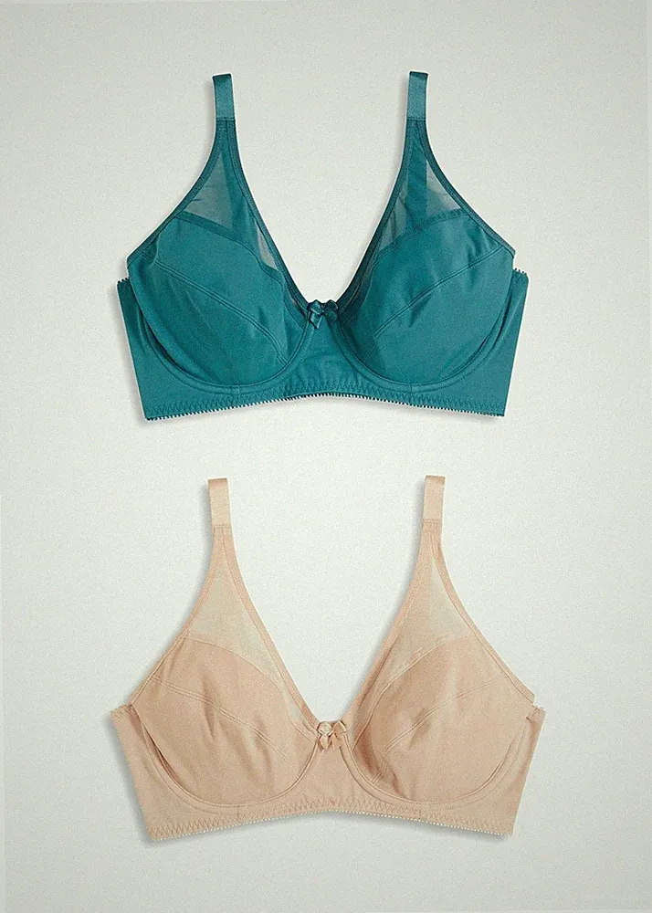 2er Pack T-Shirt-BH Gr. (80) E Petrol + Sand Damen-Bra Oberteil Neu*