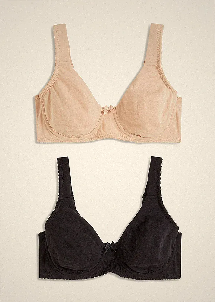 2er Pack T-Shirt-BH Gr. (90) D Schwarz Beige Damen-Bra Oberteil Neu*