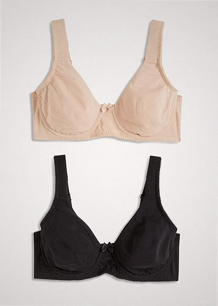 2er Pack T-Shirt-BH Gr. (95) D Schwarz Beige Damen-Bra Oberteil Neu*