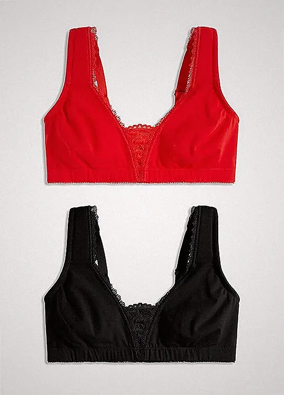 2er Pack T-Shirt BH ohne Bügel Gr. (75) B Schwarz Rot Damen-Bra Oberteil Neu*