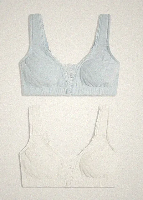 2er Pack T-Shirt BH ohne Bügel Gr. (75) C Weiß Blau Damen-Unterwäsche Bra Neu*