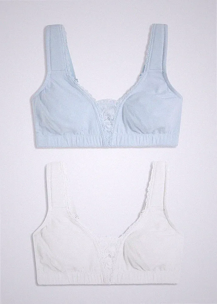 2er Pack T-Shirt BH ohne Bügel Gr. (85) C Weiß Blau Damen-Unterwäsche Bra Neu*