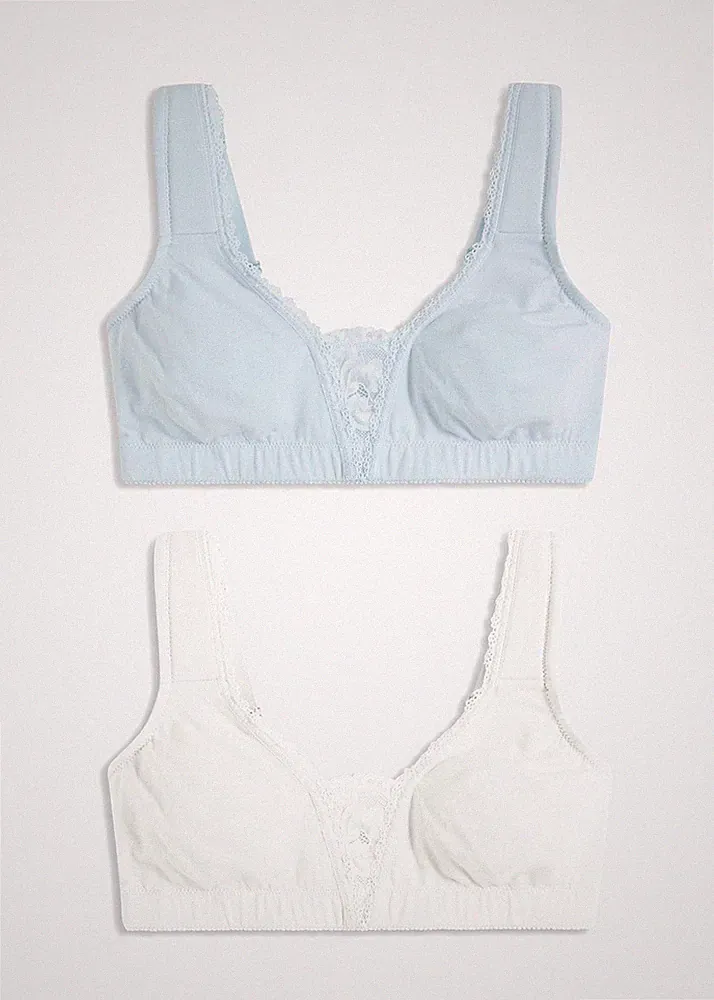 2er Pack T-Shirt BH ohne Bügel Gr. (90) C Weiß Blau Damen-Unterwäsche Bra Neu*