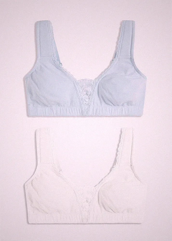 2er Pack T-Shirt BH ohne Bügel Gr. (95) C Weiß Blau Damen-Unterwäsche Bra Neu*