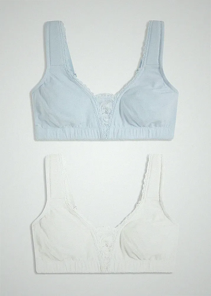 2er-Pack T-Shirt BH ohne Bügel mit Bio-Baumwolle Gr. 85 Cup C Blau Weiß Neu