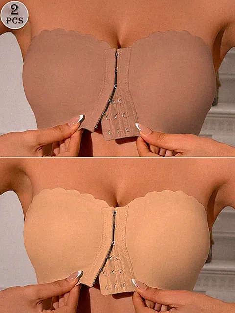 2er Pack Vorderverschluss Bandeau BH in Mokka und Dunkelaprikose Billig24