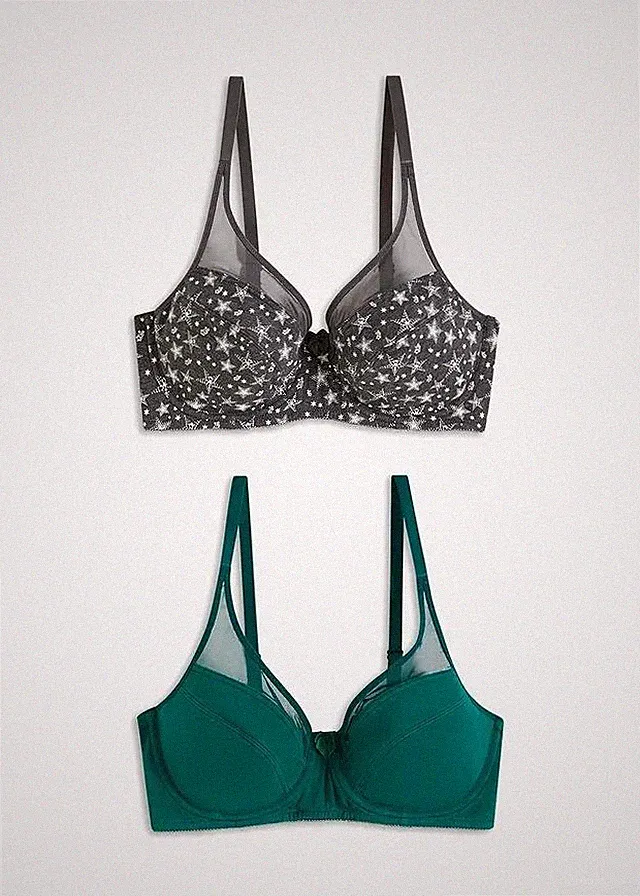 2er-Pack weicher Bügel-BH Gr. (105) B Grau Grün Damen-Bra Oberteil Neu*