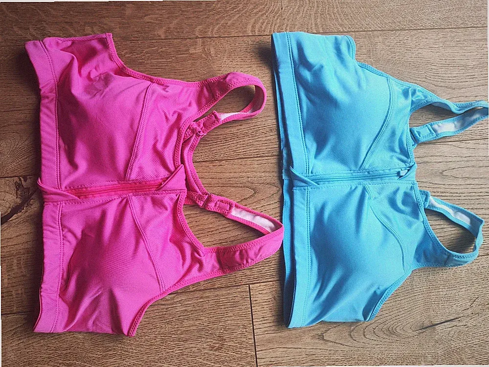 2er-Set Damen Sport-BH pink/türkisblau 5XL Cup D, mittlerer Halt, ohne Bügel