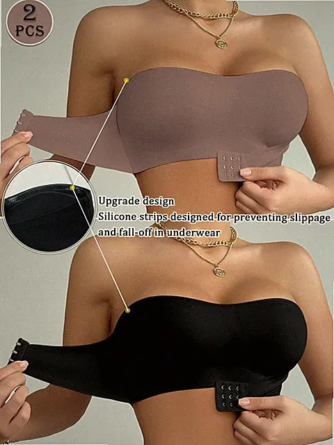 2er Set einfarbige Bandeau BHs mit Knopfverschluss Bequeme und feminine Billig24