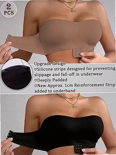 2er Set Frontschließende Bandeau BHs mit rutschfestem Silikonstreifen Billig24