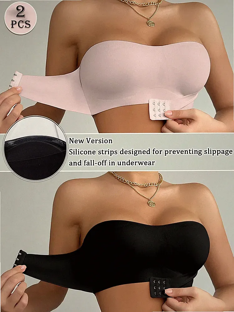 2er Set trägerlose Bandeau BHs mit Frontverschluss und rutschfestem Billig24