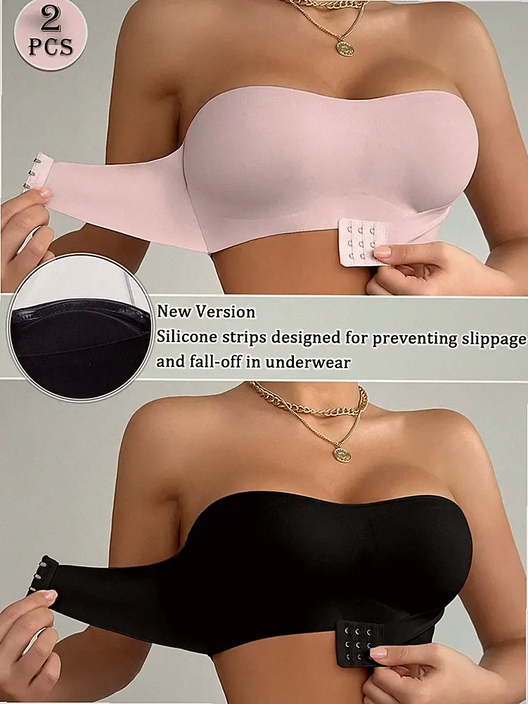 2er Set trägerlose Bandeau BHs mit Frontverschluss und rutschfestem Billig24