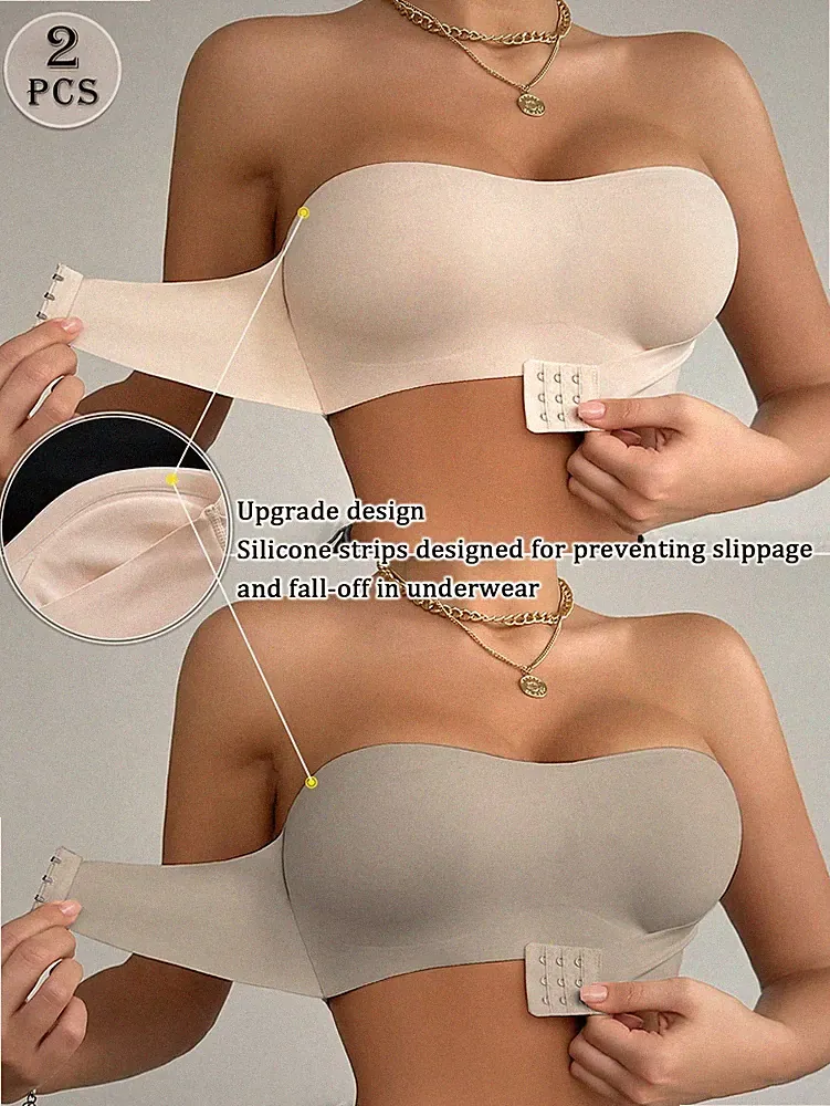 2er Set trägerlose Bandeau BHs mit rutschfestem Silikonstreifen für Billig24