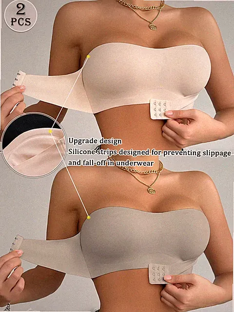 2er Set trägerlose Bandeau BHs mit rutschfestem Silikonstreifen für Billig24