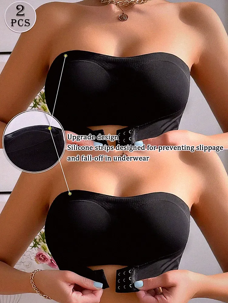 2er Set Tragekomfort Bandeau BH ohne Träger mit rutschfestem Billig24