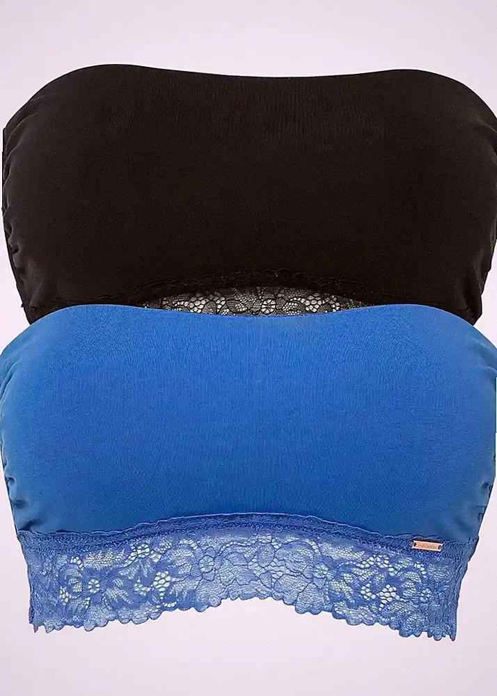 2tlg Bandeau BH Gr. 40/42 schwarz/blau Damen Unterwäsche Bralette Neu