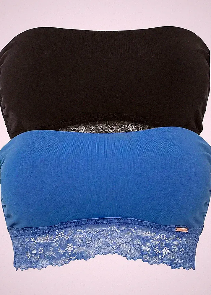 2tlg Bandeau BH Gr. 48/50 Schwarz Blau Damen Unterwäsche Bralette Neu