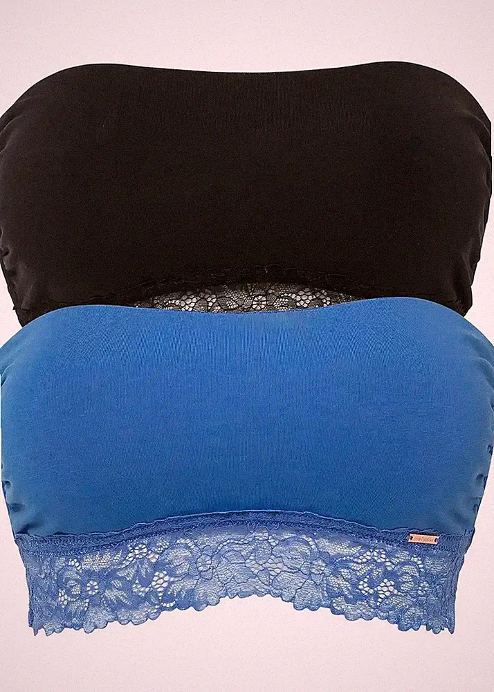 2tlg Bandeau BH Gr. 48/50 schwarz/blau Damen Unterwäsche Oberteil Neu*