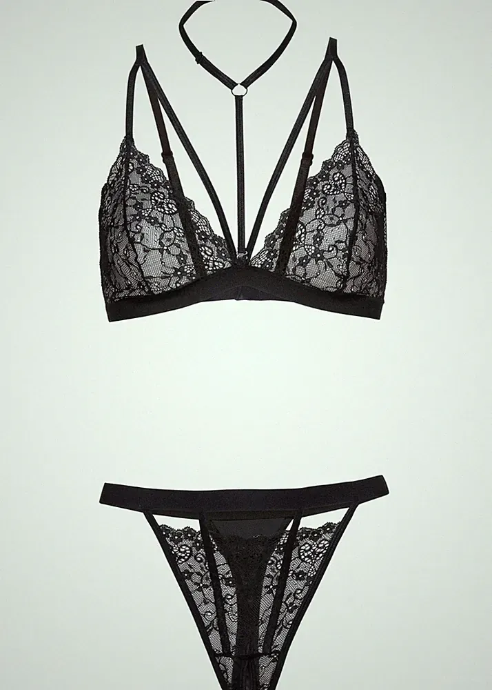 2tlg Set Triangel-BH+String ouvert Gr 32/34 Schwarz Erotikwäsche Zweiteiler Neu*