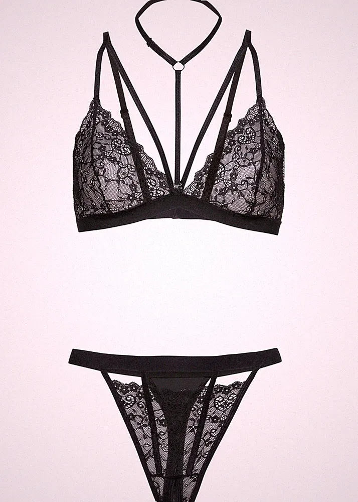 2tlg Set Triangel-BH+String ouvert Gr. 32/34 Schwarz Unterwasche Dessous Neu
