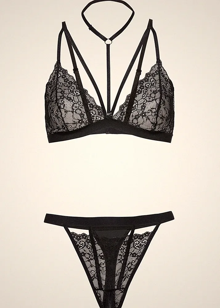 2tlg Set Triangel-BH+String ouvert Gr. 40/42 Schwarz Unterwasche Dessous Neu