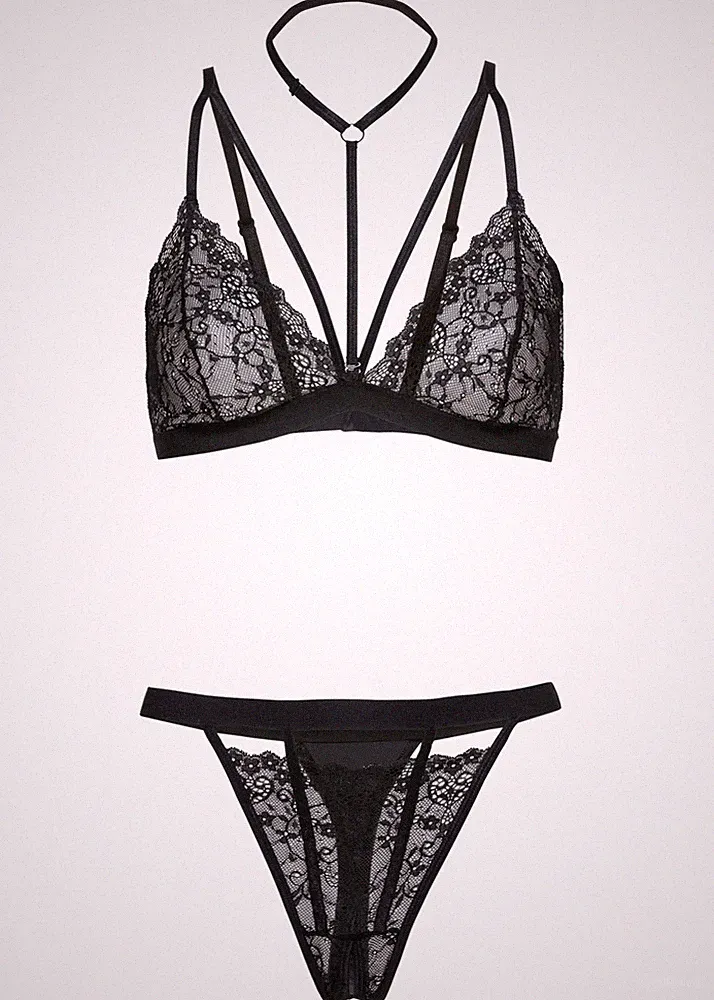 2tlg Set Triangel-BH+String ouvert Gr 48/50 Schwarz Erotikwäsche Zweiteiler Neu*