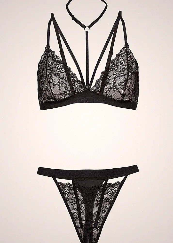 2tlg Set Triangel-BH+String ouvert Gr. 48/50 Schwarz Unterwasche Dessous Neu