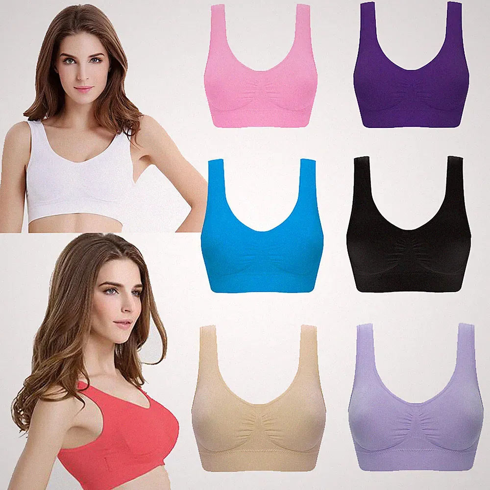 2x Damen Push-Up BH Bra Bustier Bügellos Gepolsterter Seamless Melange Bra Sport