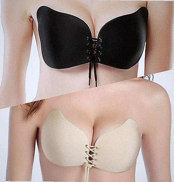 2x Stk. Damen Klebe BH Trägerlos Push Up Unsichtbar Silikon Rückenfreier Bra