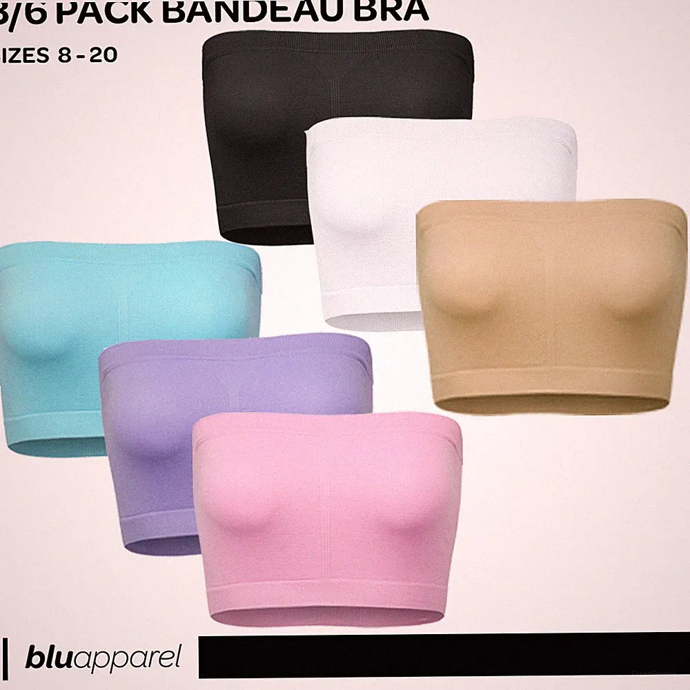 3 6 9er Pack Bandeau BH Trägerlos Damen Boob Tube Stretch Ungepolstert 8-20 S-3XL