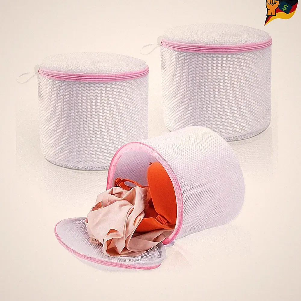 3 Stück Wäschenetz BH 16x18 cm Versteckter Reißverschluss Waschbeutel für Größen