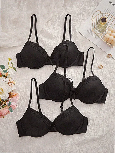 3 Stücke Damen Lässig Minimalist Push Up BH Set für den Alltag Billig24